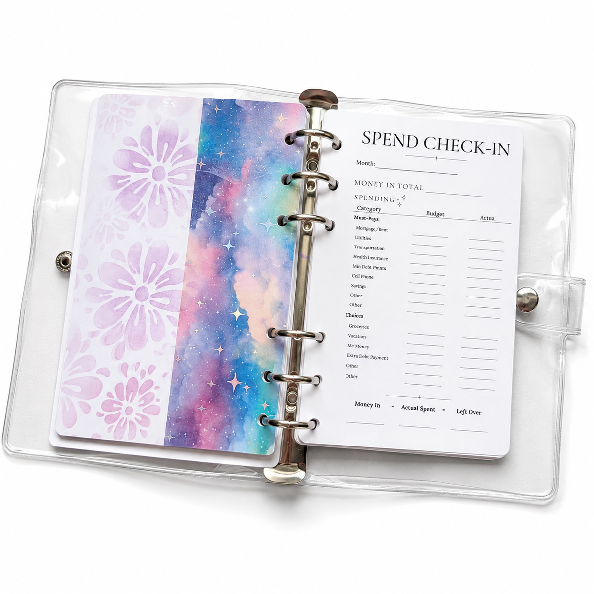 Broke Budget Girl Track refill pages shown inside the financial planner binder