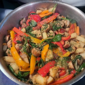 budget-friendly meal hash in a skillet on a table